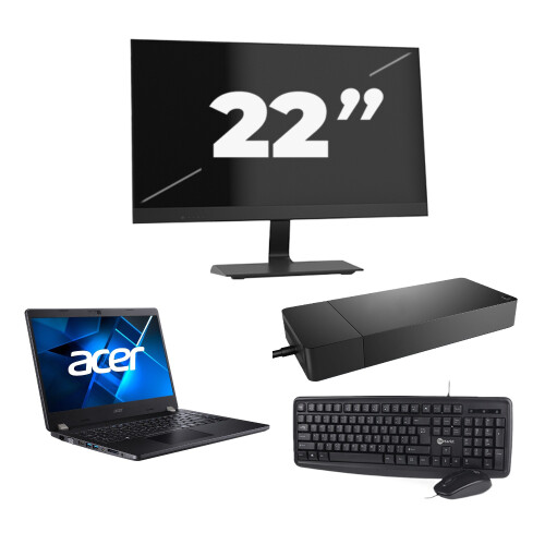 Acer TravelMate P214-53 - Intel Core i3-11e Generatie - 14 inch - 8GB RAM - 256GB SSD - Windows 11 Home + 1x 22 inch Monitor