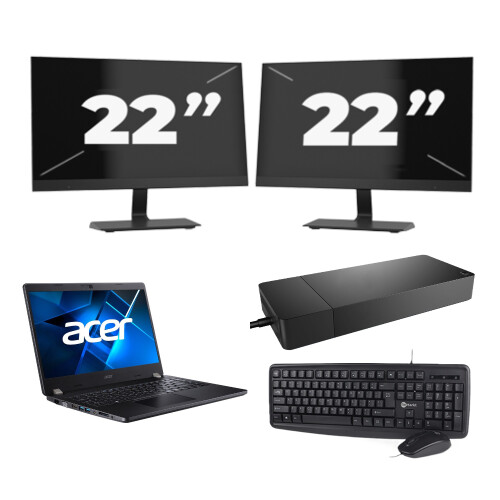 Acer TravelMate P214-53 - Intel Core i5-11e Generatie - 14 inch - 8GB RAM - 256GB SSD - Windows 11 Home + 2x 22 inch Monitor