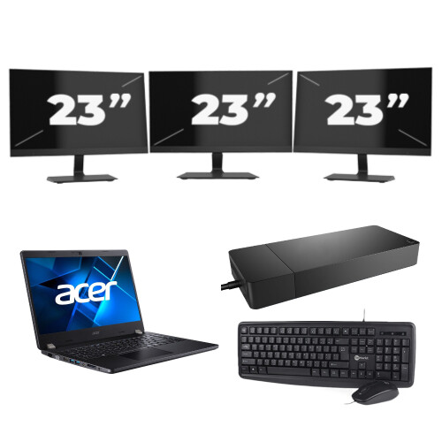 Acer TravelMate P214-53 - Intel Core i5-11e Generatie - 14 inch - 8GB RAM - 256GB SSD - Windows 11 Home + 3x 23 inch Monitor