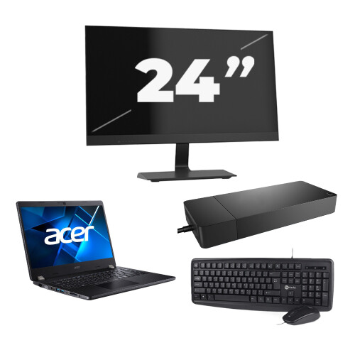 Acer TravelMate P214-53 - Intel Core i5-11e Generatie - 14 inch - 8GB RAM - 256GB SSD - Windows 11 Home + 1x 24 inch Monitor