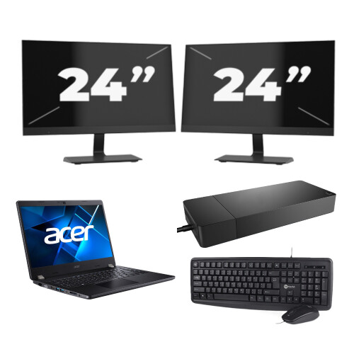 Acer TravelMate P214-53 - Intel Core i5-11e Generatie - 14 inch - 8GB RAM - 256GB SSD - Windows 11 Home + 2x 24 inch Monitor