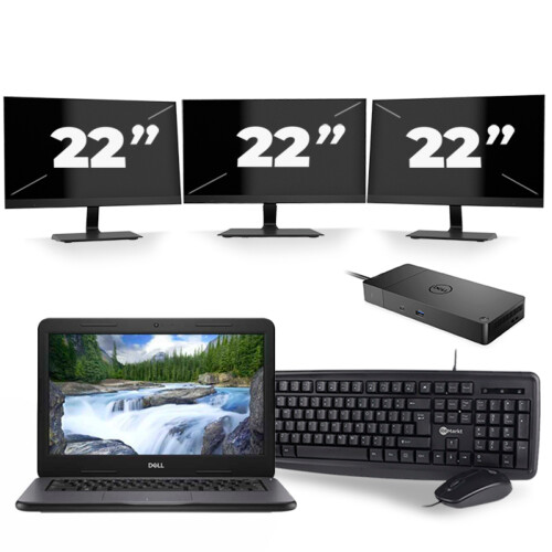 Dell Latitude 3310 - Intel Core i3-8e Generatie - 13 inch - 8GB RAM - 256GB SSD - Windows 11 + 3x 22 inch Monitor