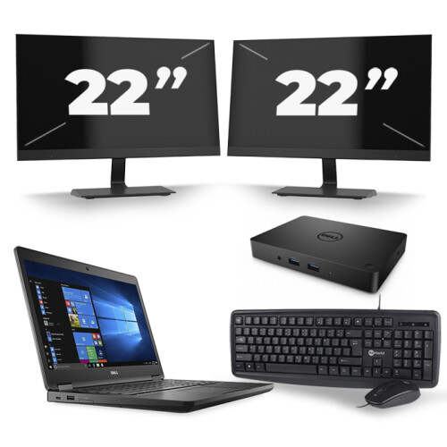 Dell Latitude 5480 - Intel Core i5-6e Generatie - 14 inch - 8GB RAM - 240GB SSD - Windows 11 + 2x 22 inch Monitor