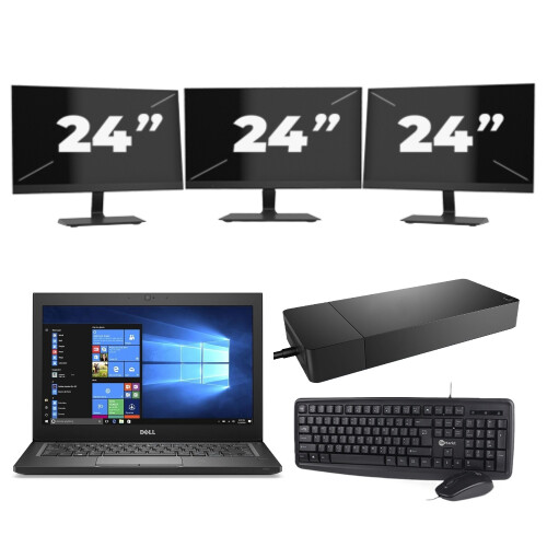 Dell Latitude 7280 - Intel Core i5-6e Generatie - 12 inch - 8GB RAM - 256GB SSD - Windows 11 + 3x 24 inch Monitor
