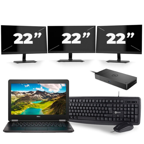 Dell Latitude E7270 - Intel Core i5-6e Generatie - 12 inch - 8GB RAM - 256GB SSD - Windows 11 + 3x 22 inch Monitor