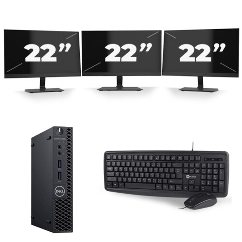 Dell Optiplex 3060 Micro USFF - Intel Core i7-8e Generatie - 16GB RAM - 256GB SSD - Windows 11 + 3x 22 inch Monitor