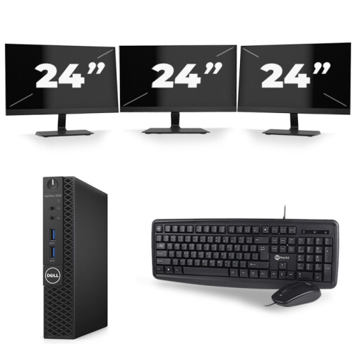 Dell Optiplex 3070 Micro USFF - Intel Core i5-9e Generatie - 16GB RAM - 512GB SSD - Windows 11 + 3x 24 inch Monitor
