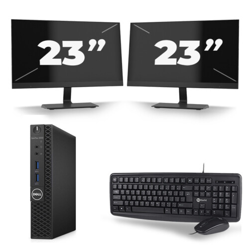 Dell OptiPlex 3070 Micro USFF - Intel Core i5-9e Generatie - 8GB RAM - 256GB SSD - Windows 11 + 2x 23 inch Monitor