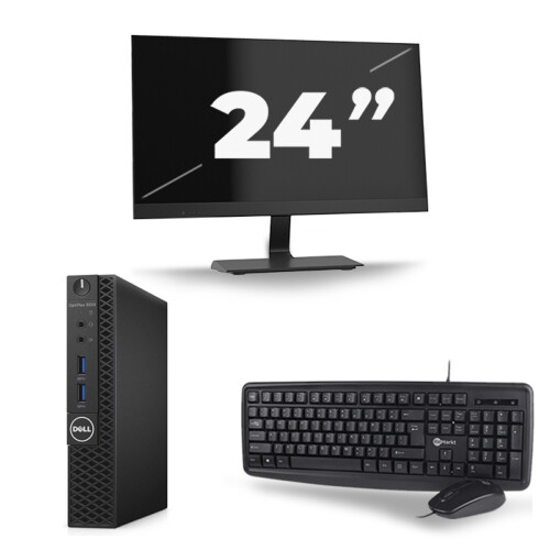 Dell OptiPlex 3070 Micro USFF - Intel Core i5-9e Generatie - 8GB RAM - 256GB SSD - Windows 11 + 1x 24 inch Monitor