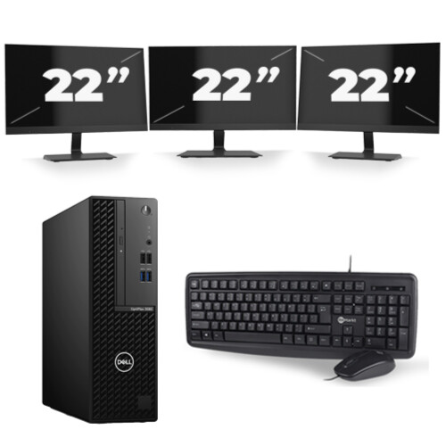 Dell OptiPlex 3080 Micro USFF - Intel Core i7-10e Generatie - 8GB RAM - 256GB SSD - Windows 11 + 3x 22 inch Monitor