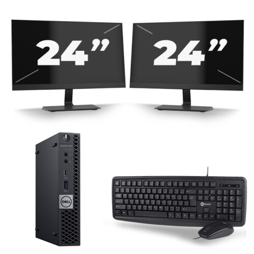Dell Optiplex 7070 Micro USFF - Intel Core i5-9e Generatie - 8GB RAM - 256GB SSD - Windows 11 + 2x 24 inch Monitor