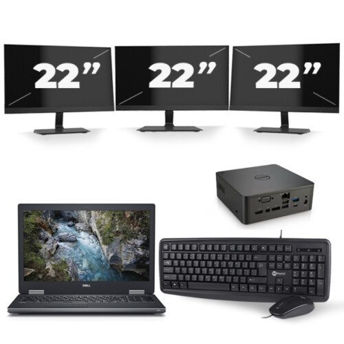 Dell Precision 7530 - Intel Core i7-8e Generatie - 15 inch - 16GB RAM - 256GB SSD - Windows 11 + 3x 22 inch Monitor