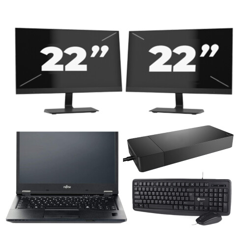 Fujitsu LIFEBOOK E5410 - Intel Core i3-10e Generatie - 14 inch - 8GB RAM - 256GB SSD - Windows 11 Home + 2x 22 inch Monitor
