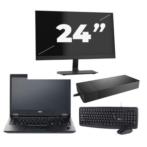 Fujitsu LIFEBOOK E5410 - Intel Core i3-10e Generatie - 14 inch - 8GB RAM - 256GB SSD - Windows 11 Home + 1x 24 inch Monitor