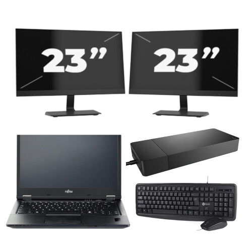 Fujitsu LIFEBOOK E5410 - Intel Core i3-10e Generatie - 14 inch - 8GB RAM - 256GB SSD - Windows 11 Home + 2x 23 inch Monitor