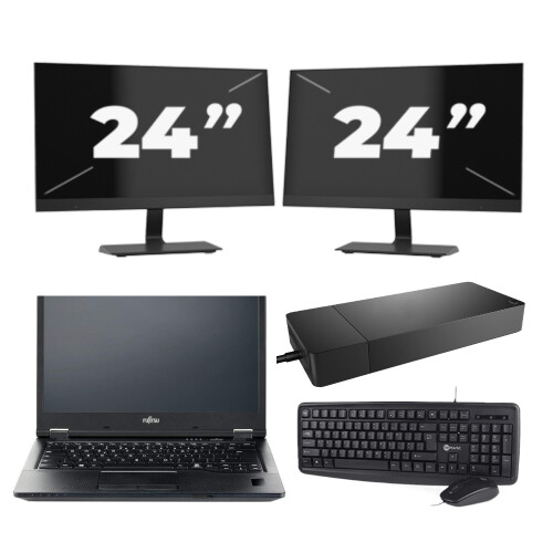 Fujitsu LIFEBOOK E5410 - Intel Core i3-10e Generatie - 14 inch - 8GB RAM - 256GB SSD - Windows 11 Home + 2x 24 inch Monitor