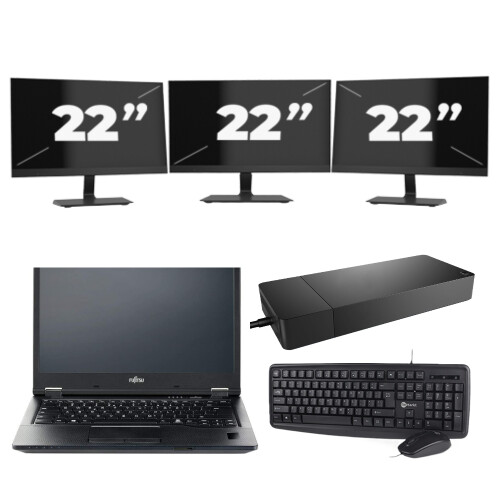 Fujitsu LIFEBOOK E5410 - Intel Core i3-10e Generatie - 14 inch - 8GB RAM - 256GB SSD - Windows 11 Home + 3x 22 inch Monitor