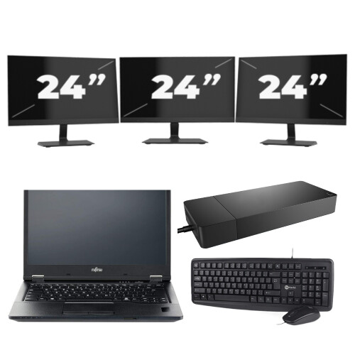 Fujitsu LIFEBOOK E5410 - Intel Core i3-10e Generatie - 14 inch - 8GB RAM - 256GB SSD - Windows 11 Home + 3x 24 inch Monitor