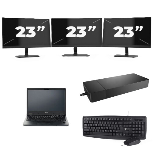 Fujitsu LIFEBOOK E5410 - Intel Core i5-10e Generatie - 14 inch - 8GB RAM - 256GB SSD - Windows 11 Home + 3x 23 inch Monitor
