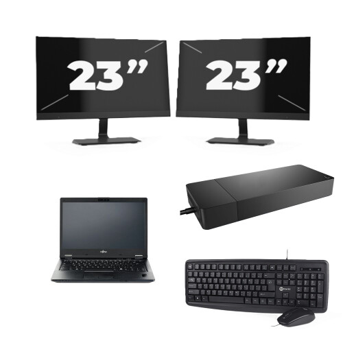 Fujitsu LIFEBOOK E5410 - Intel Core i5-10e Generatie - 14 inch - 8GB RAM - 256GB SSD - Windows 11 Home + 2x 23 inch Monitor