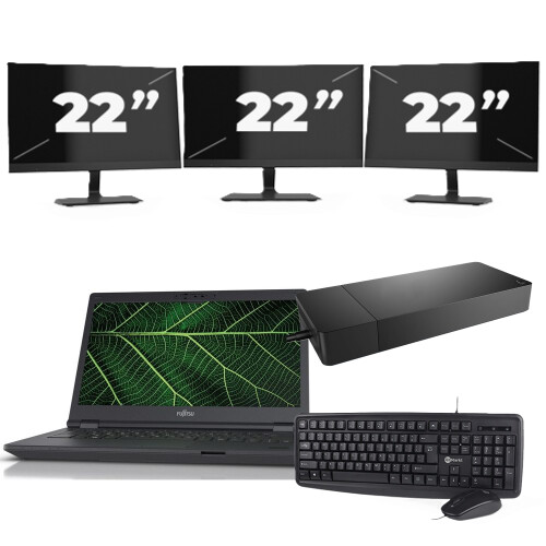 Fujitsu LIFEBOOK E5411 - Intel Core i5-11e Generatie - 14 inch - 8GB RAM - 256GB SSD - Windows 11 Home + 3x 22 inch Monitor