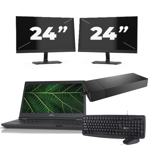 Fujitsu LIFEBOOK E5411 - Intel Core i5-11e Generatie - 14 inch - 8GB RAM - 256GB SSD - Windows 11 Home + 2x 24 inch Monitor