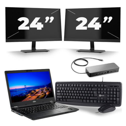 Fujitsu Lifebook E549 - Intel Core i3-8e Generatie - 14 inch - 8GB RAM - 256GB SSD - Windows 11 Home + 2x 24 inch Monitor