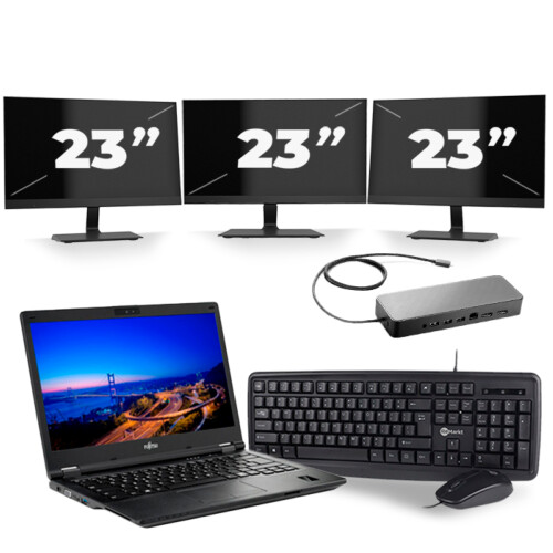 Fujitsu LifeBook E549 - Intel Core i5-8e Generatie - 14 inch - 8GB RAM - 256GB SSD - Windows 11 + 3x 23 inch Monitor