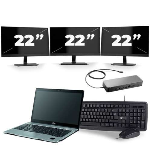 Fujitsu LifeBook S938 - Intel Core i7-8e Generatie - 13 inch - 16GB RAM - 256GB SSD - Windows 11 + 3x 22 inch Monitor