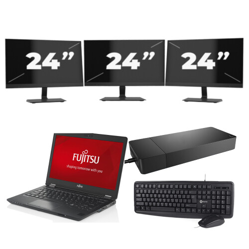 Fujitsu LifeBook U727 - Intel Core i7-7e Generatie - 12 inch - 8GB RAM - 256GB SSD - Windows 11 + 3x 24 inch Monitor