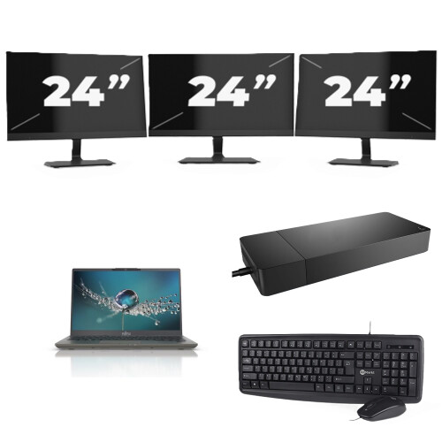 Fujitsu Lifebook U7411 - Intel Core i5-11e Generatie - 14 inch - 8GB RAM - 256GB SSD - Windows 11 Home + 3x 24 inch Monitor