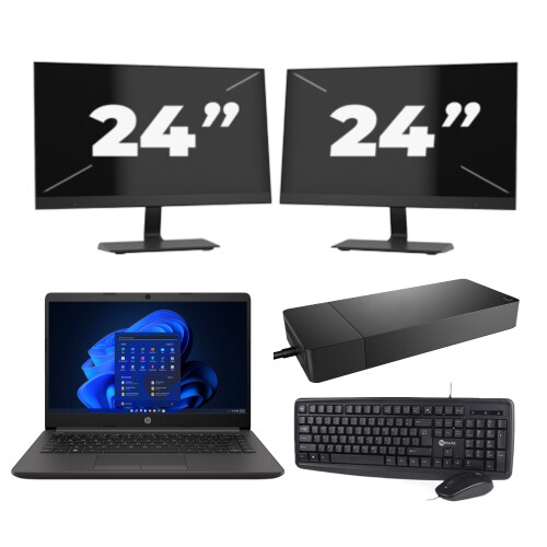 HP 240 G8 - Intel Core i3-10e Generatie - 14 inch - 8GB RAM - 256GB SSD - Windows 11 Home + 2x 24 inch Monitor