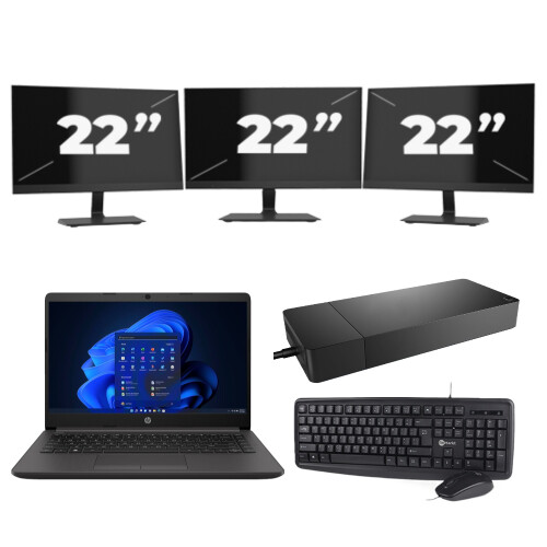HP 240 G8 - Intel Core i3-10e Generatie - 14 inch - 8GB RAM - 256GB SSD - Windows 11 Home + 3x 22 inch Monitor