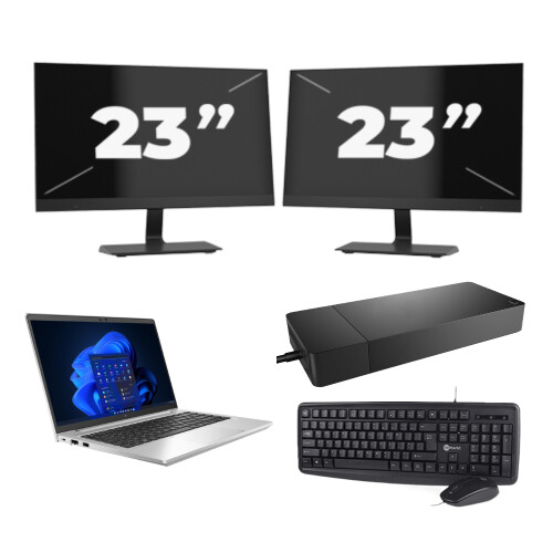 HP EliteBook 640 G9 - Intel Core i5-12e Generatie - 14 inch - 8GB RAM - 256GB SSD - Windows 11 Home + 2x 23 inch Monitor