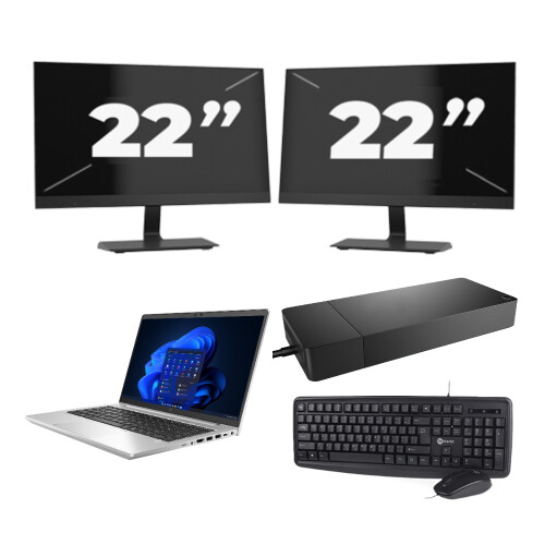 HP EliteBook 645 G9 - AMD Ryzen 5 5625U - 14 inch - 8GB RAM - 256GB SSD - Windows 11 Home + 2x 22 inch Monitor