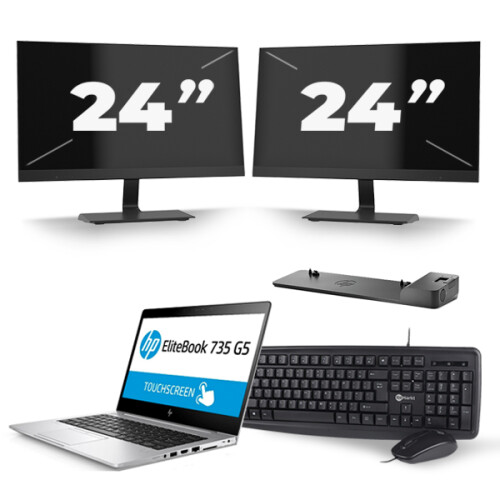 HP EliteBook 735 G5 - AMD Ryzen 3 PRO 2300U - 13 inch - 8GB RAM - 240GB SSD - Windows 10 + 2x 24 inch Monitor