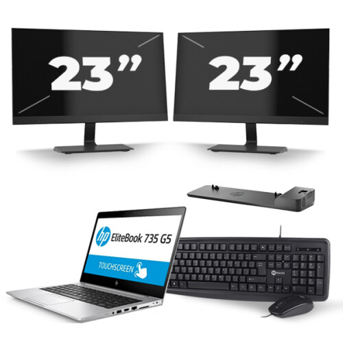 HP EliteBook 735 G5 - AMD Ryzen 5 PRO 2500U - 13 inch - 8GB RAM - 240GB SSD - Windows 10 + 2x 23 inch Monitor