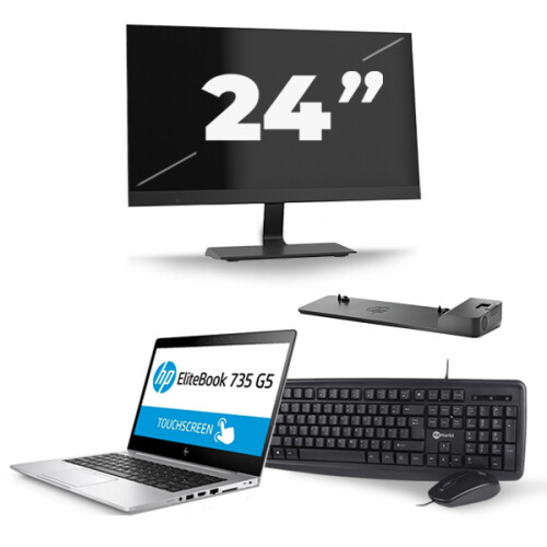 HP EliteBook 735 G5 - AMD Ryzen 5 PRO 2500U - 13 inch - 8GB RAM - 240GB SSD - Windows 10 + 1x 24 inch Monitor