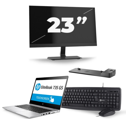 HP EliteBook 735 G5 - AMD Ryzen 5 PRO 2500U - 13 inch - 8GB RAM - 240GB SSD - Windows 10 + 1x 23 inch Monitor