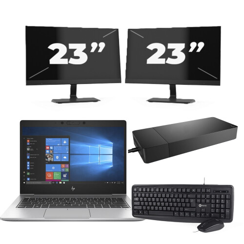 HP EliteBook 735 G6 - AMD Ryzen 5 PRO 3500U - 13 inch - 8GB RAM - 256GB SSD - Windows 10 + 2x 23 inch Monitor