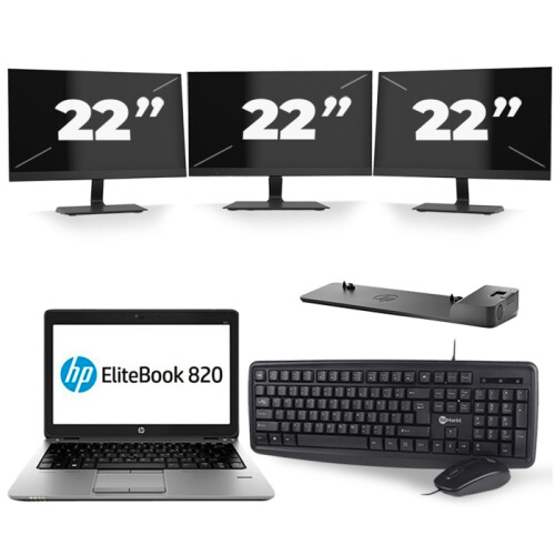 HP EliteBook 820 G3 - Intel Core i7-6e Generatie - 12 inch - 16GB RAM - 512GB SSD - Windows 11 + 3x 22 inch Monitor