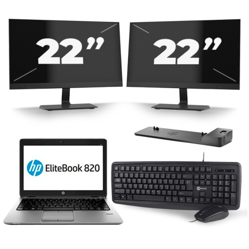 HP EliteBook 820 G3 - Intel Core i7-6e Generatie - 12 inch - 8GB RAM - 256GB SSD - Windows 11 + 2x 22 inch Monitor