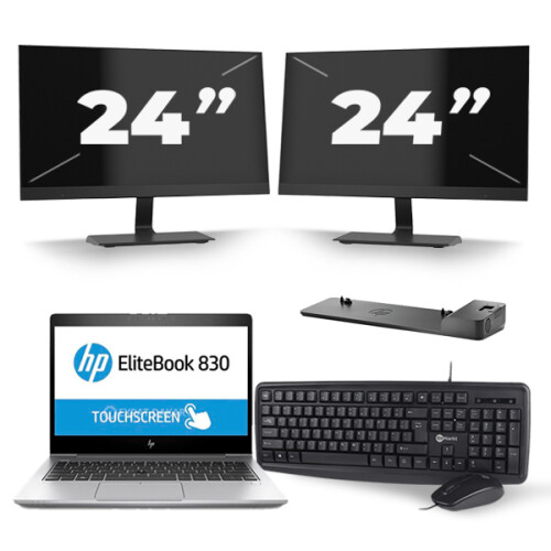 HP EliteBook 830 G5 - Intel Core i5-8e Generatie - 13 inch - 16GB RAM - 512GB SSD - Windows 11 + 2x 24 inch Monitor