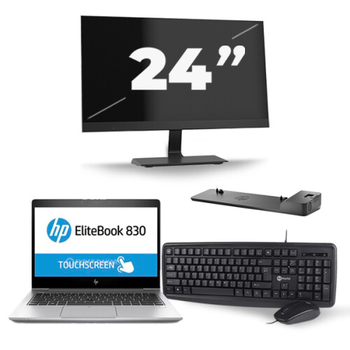 HP EliteBook 830 G5 - Intel Core i5-8e Generatie - 13 inch - 16GB RAM - 512GB SSD - Windows 11 + 1x 24 inch Monitor