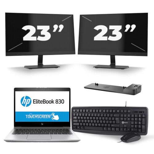 HP EliteBook 830 G5 - Intel Core i5-8e Generatie - 13 inch - 16GB RAM - 512GB SSD - Windows 11 + 2x 23 inch Monitor