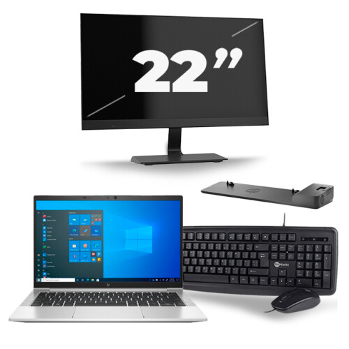 HP EliteBook 830 G8 - Intel Core i5-11e Generatie - 13 inch - 8GB RAM - 256GB SSD - Windows 11 + 1x 22 inch Monitor
