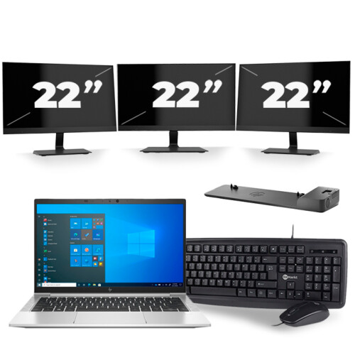 HP EliteBook 830 G8 - Intel Core i5-11e Generatie - 13 inch - 8GB RAM - 256GB SSD - Windows 11 + 3x 22 inch Monitor