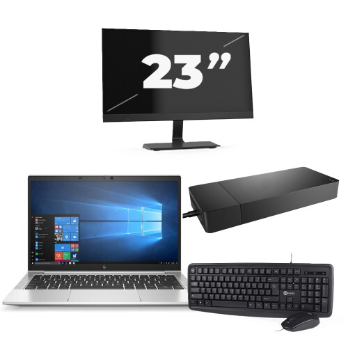 HP EliteBook 835 G7 - AMD Ryzen 3 Pro 4450U - 13 inch - 8GB RAM - 256GB SSD - Windows 10 Home + 1x 23 inch Monitor