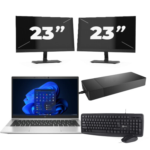 HP EliteBook 835 G8 - AMD Ryzen 3 PRO 5450U - 13 inch - 8GB RAM - 256GB SSD - Windows 11 Home + 2x 23 inch Monitor