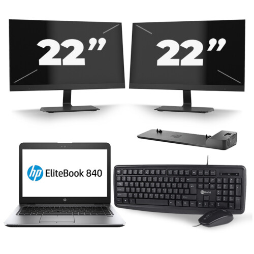HP EliteBook 840 G3 - Intel Core i5-6e Generatie - 14 inch - 8GB RAM - 256GB SSD - Windows 11 + 2x 22 inch Monitor